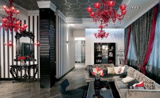Glamour Apartment Design In Black and Red Tones