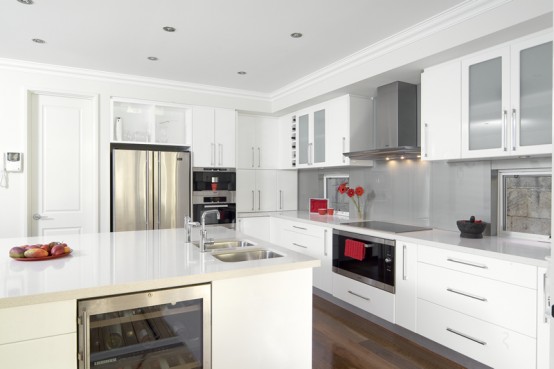 glossy white kitchen