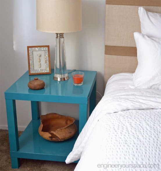 two IKEA Lack tables hacked into a nightstand and painted turquoise is a lovely idea for a bedroom, it will bring a bit of color there