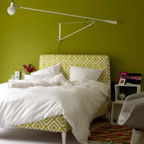 Green Bedroom With Statement Lamp Green Bedroom With Statement Lamp