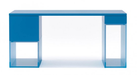 Modern Home Office Desk With Colored Acrylic Base – Halo by Dune