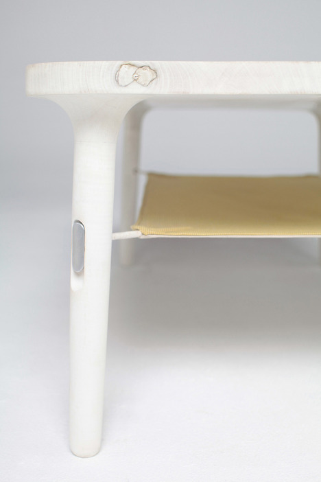 Hammock Table And Dowel Chair Decorated With Bright Fabric