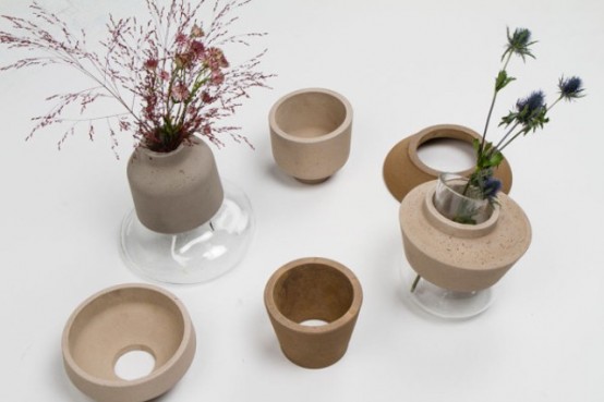 Harmonious Combo 100sand Vases From Glass Concrete And Sand