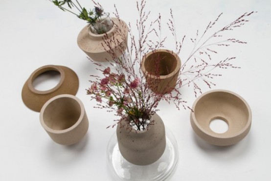 Harmonious Combo 100sand Vases From Glass Concrete And Sand