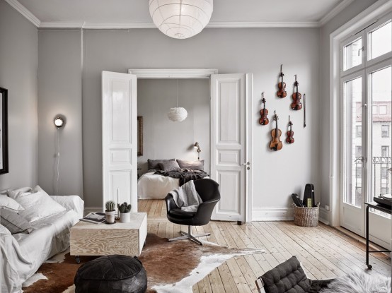 Harmonious Scandinavian Apartment With Musical Instruments In Decor