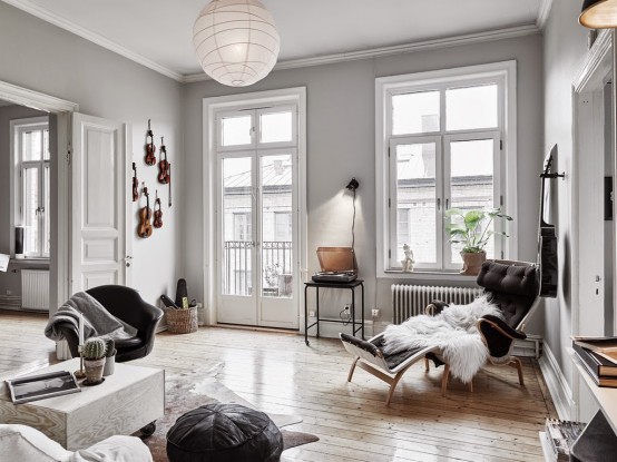 Harmonious Scandinavian Apartment With Musical Instruments In Decor
