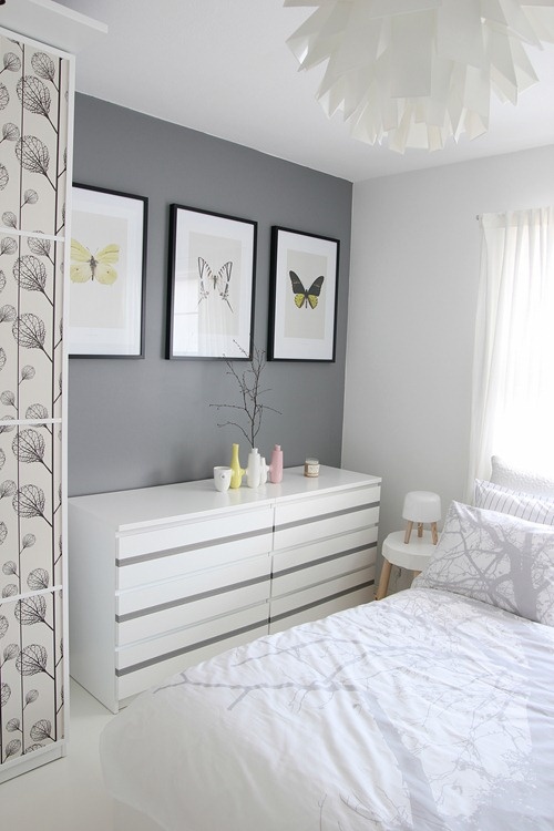 a simple IKEA Malm dresser hack with stripes of contact paper give it a bit of catchiness but not too much