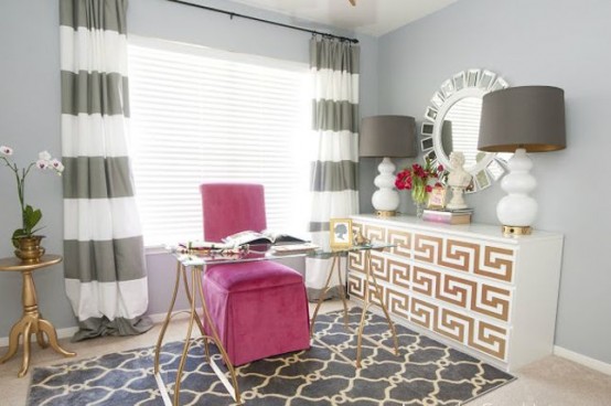 a white Malm dresser with geometric gold inlays for an elegant and chic look in your entryway or bedroom