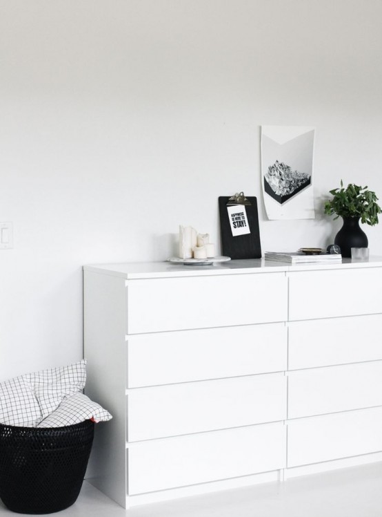 Nordic interiors seem to perfectly fit IKEA Malm dressers, whatever color you prefer