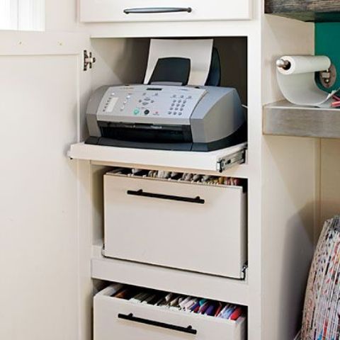 a small cabinet with drawers may be used to hide everything you have, from usual pens and pencils and printers