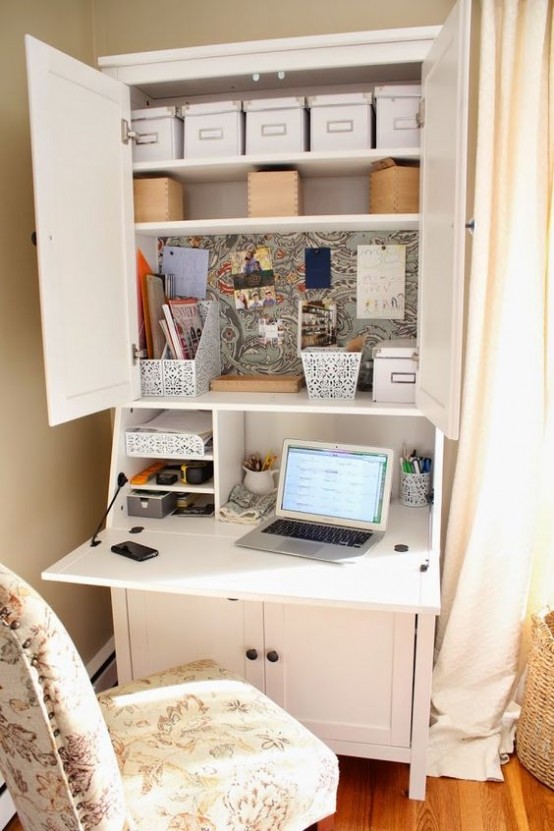 a large bookcase that can be opened as a bureau and open shelves over the desk - all this can be hidden back