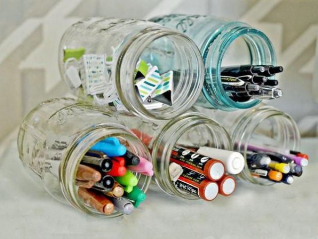 a stack of glasses can be sucured and you mya use it for organizing pens, pencils and markers