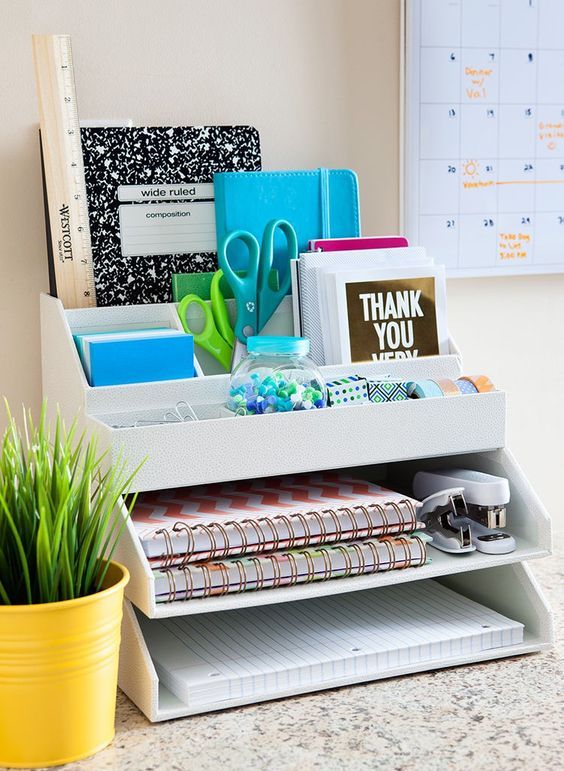 a simple office organizer that is placed right on your desk is a timeless idea to give your desk a more accurate look