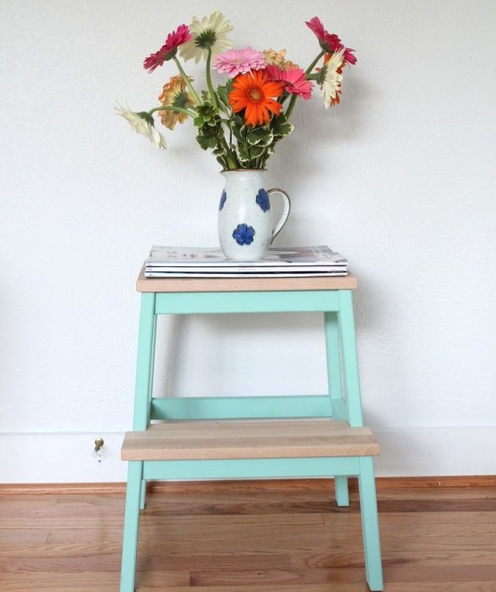 Interestingly painted IKEA Bekvam as a side table