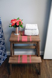 Stained Ikea Bekvam Stool with stripes looks great