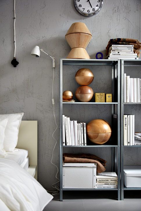 IKEA Hyllis shelves with books, artworks, candles, magazines and everything else you may need