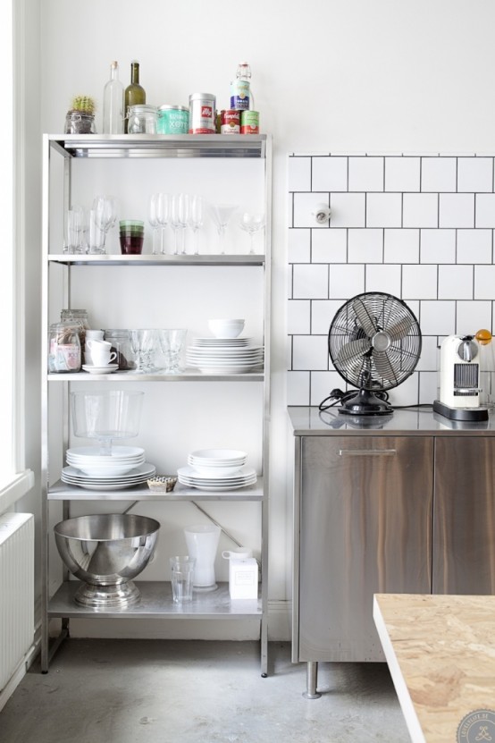 an IKEA Hyllis shelf with glasses, cups, plates and appliances is a cool idea to rock at home