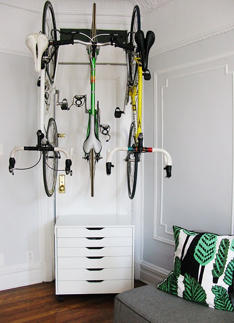a special holder for two bikes attached in the room gives it a fresh and bold feel and makes it amazing