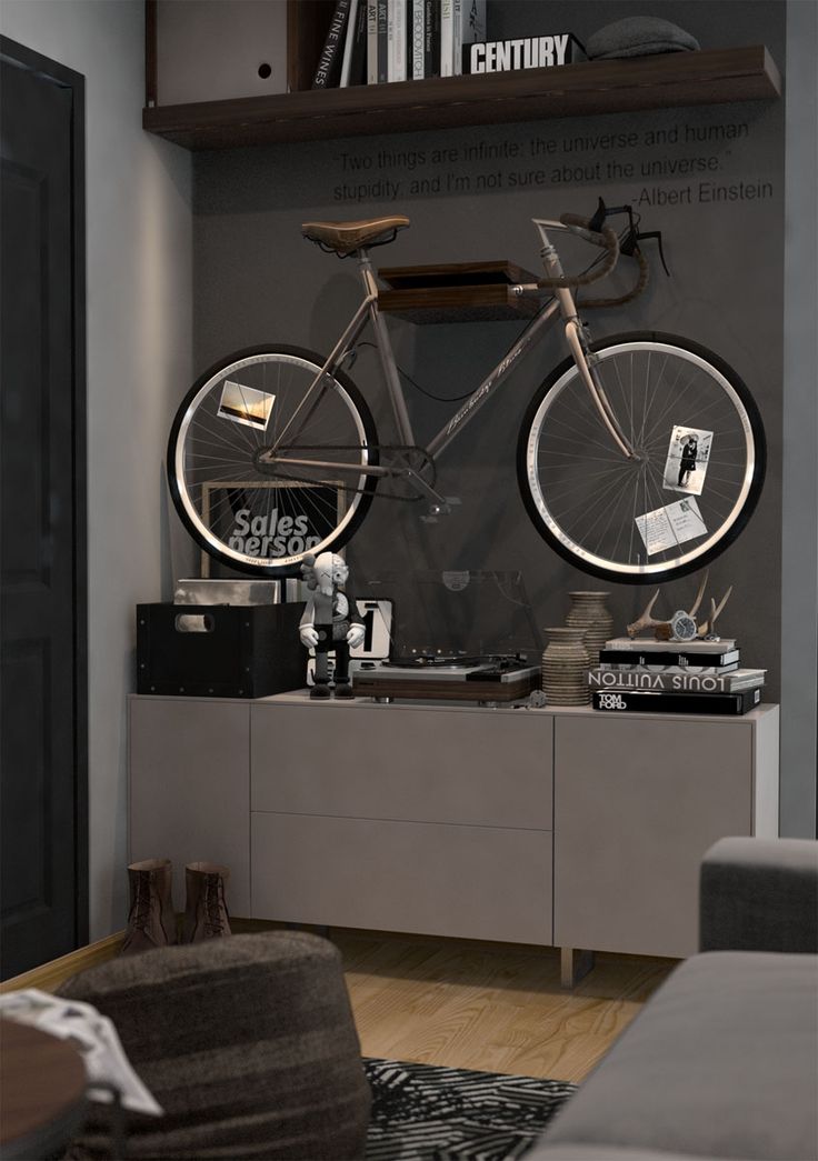 a plwyood holder attached to the wall can hold your bike comfortably and make it part of decor