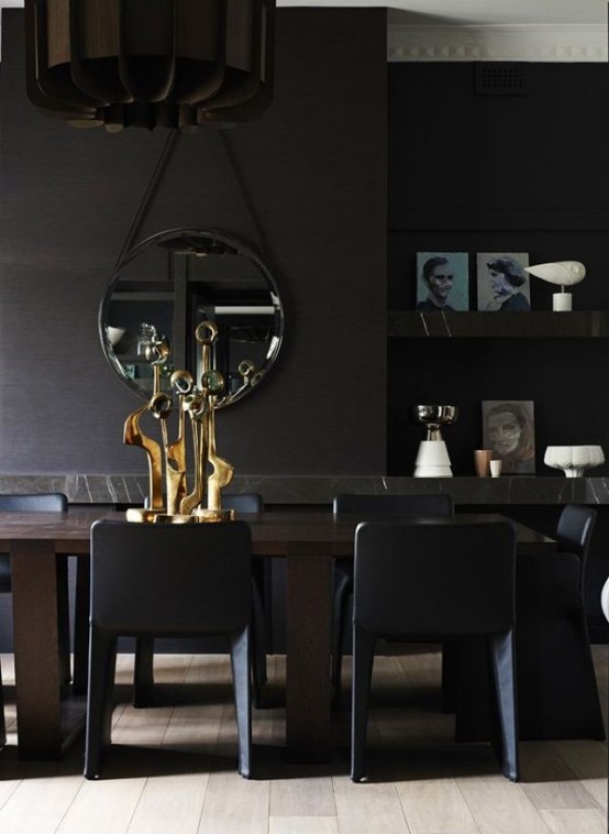 Impressive Black Interior Design With Gold And Orange Accents