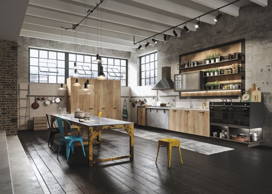 Industrial And Rustic Loft Kitchen By Snaidero