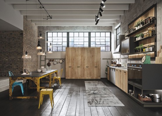 Industrial And Rustic Loft Kitchen By Snaidero