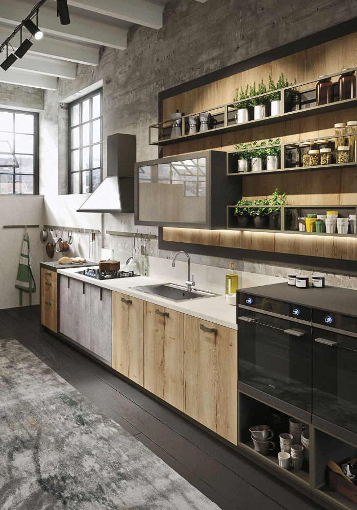 Industrial Loft Kitchen With Light Wood In Design