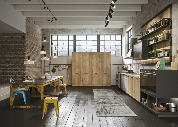 Industrial Loft Kitchen With Light Wood In Design