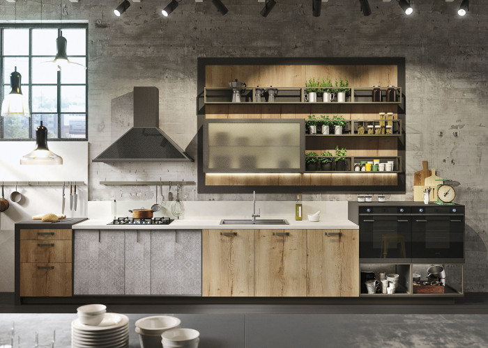 Industrial Loft Kitchen With Light Wood In Design