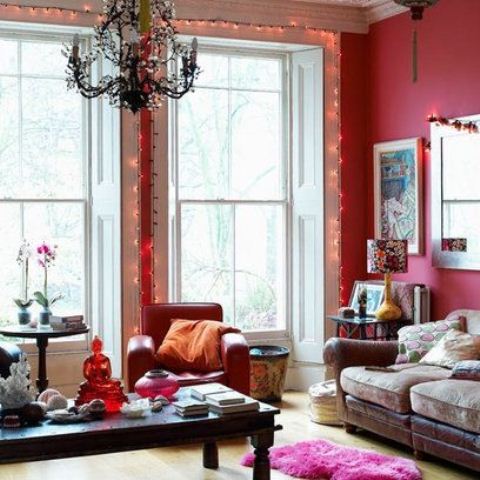 Inspiring Bohemain Living Room Designs Different shades of pink could be found in most bohemian living spaces. That could be as small details like throw pillows as even whole walls painted in this color.