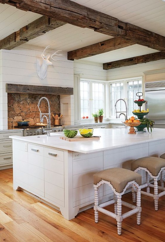 36 Inviting Kitchen Designs With Exposed Wooden Beams - DigsDigs