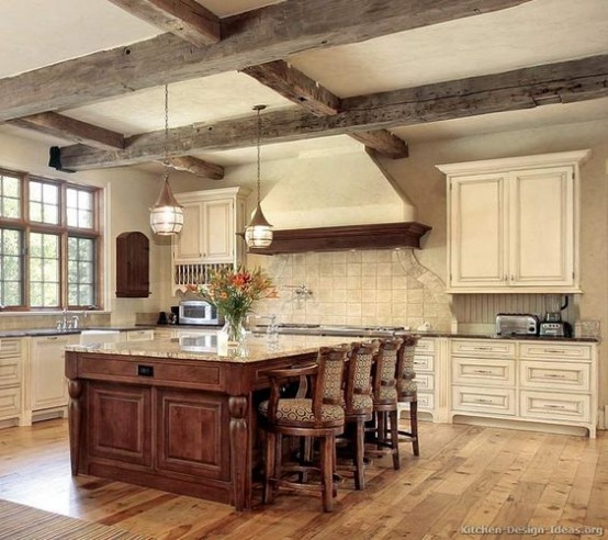 67 Inviting Kitchen Designs With Exposed Wooden Beams - DigsDigs