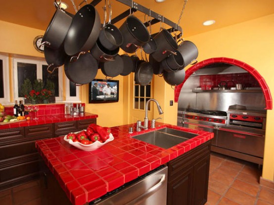 Red brick coutertop would definitely add a color splash to a kitchen's design.