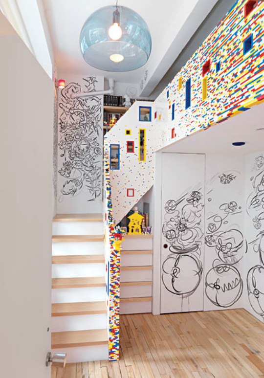 Lego-Inspired kids room with quite awesome wall decals.