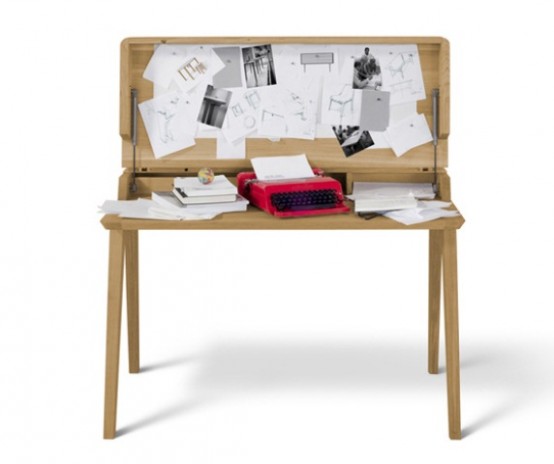 Slim And Minimalist Fino Secretary Desk Of Solid Wood