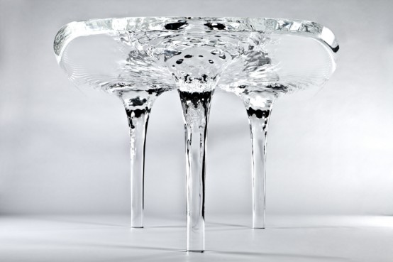 Liquid Glacial Table With A Delicate Pattern