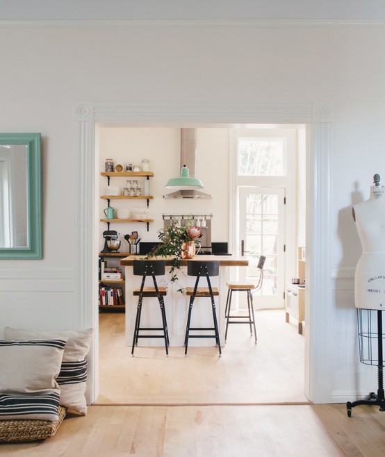 Lively Kitchen Design With Mint Green Touches And Cool Industrial Vibe