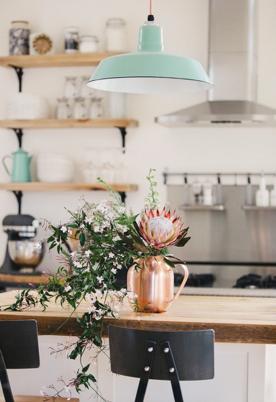 Lively And Stylish Kitchen Design With Mint Green Touches