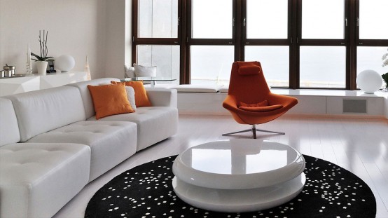 Lively Minimalist Apartment Design With Orange Accents