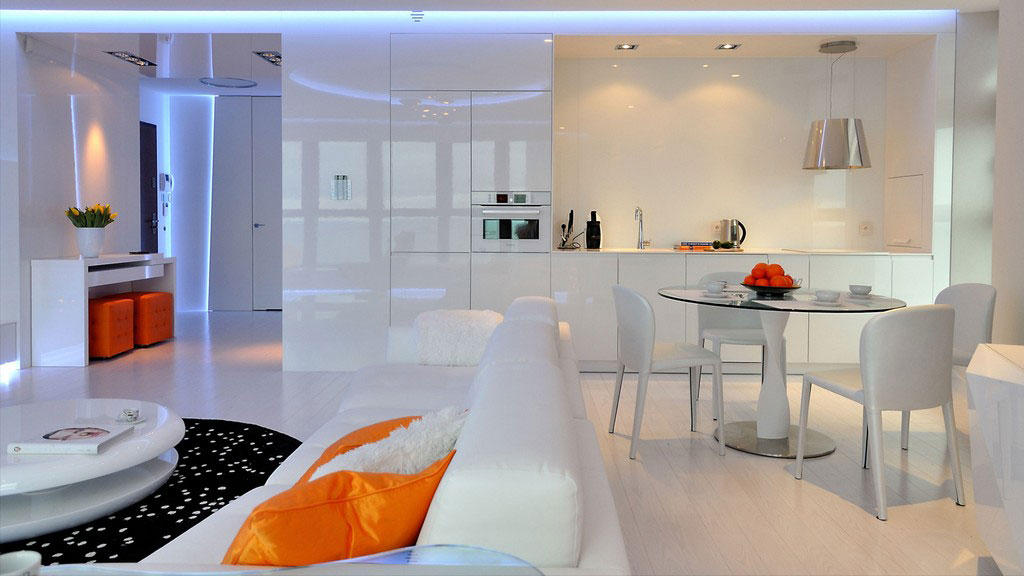 Lively Minimalist Apartment Design With Orange Accents