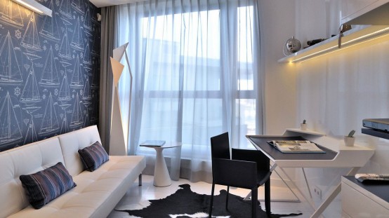 Lively Minimalist Apartment Design With Orange Accents