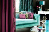 Living Room In Bold Colour Combo Of Turquoise And Wine