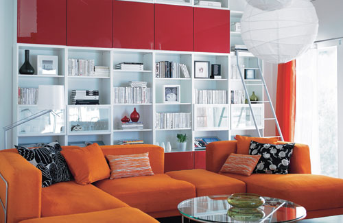 Living Room With Colorful Storage System And Sofa Living Room With Colorful Storage System And Sofa