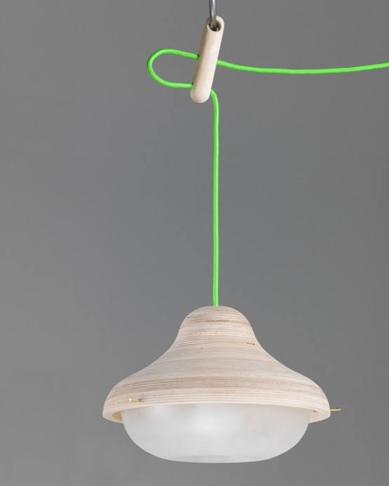 Log Lamp With Bright Green Cord