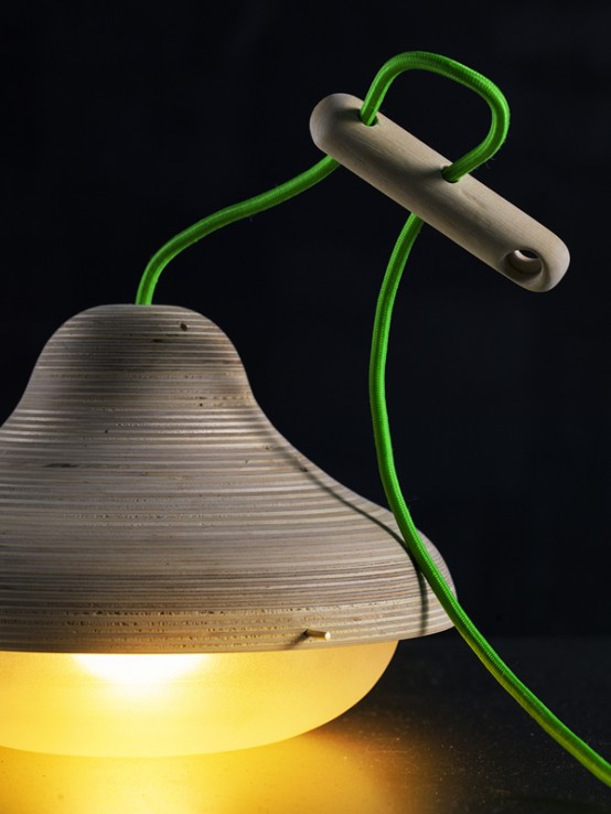 Log Lamp With Bright Green Cord