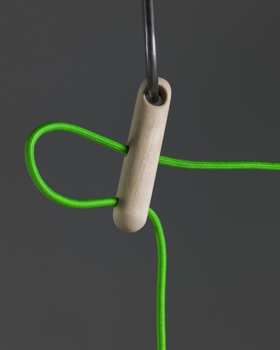 Log Lamp With Bright Green Cord