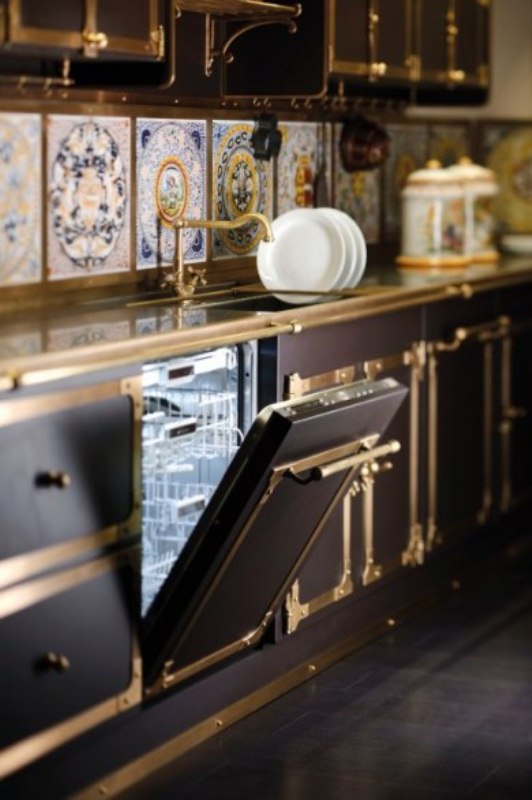 Luxurious Vintage Style Kitchen In Coffee And Gold Colors