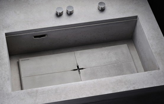 Masculine Kitchen Furniture Design Of Concrete And Dark Wood