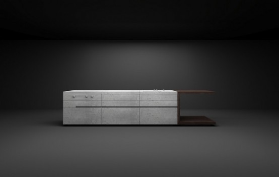 Masculine Kitchen Of Concrete And Dark Wood