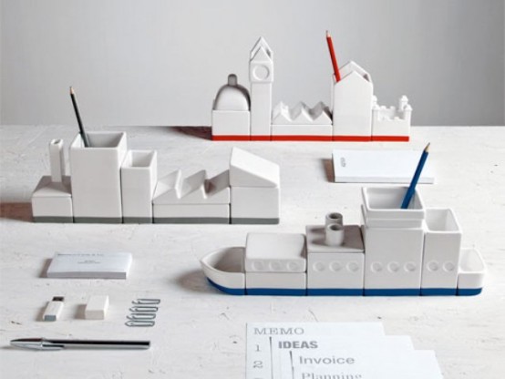 Masculine Porcelain Desk Organizers In Unusual Shapes